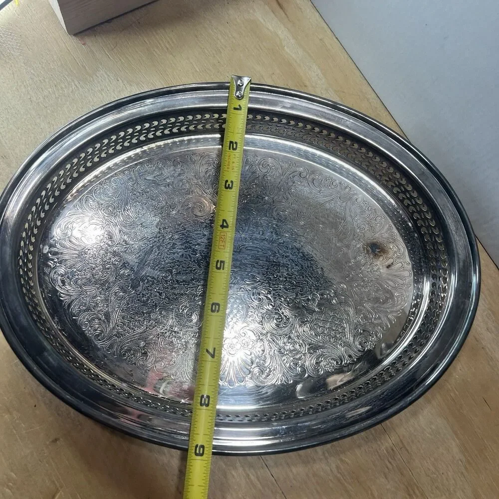 Vintage Wm Rogers & Son International Silver Plate Oval Gallery Tray Platter 79G